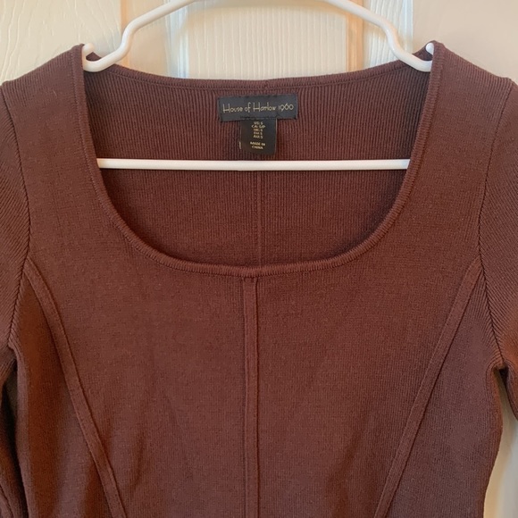 House Of Harlow 1960 Knit Rib Stretch Crop long sleeve Top Small Mocha brown - Picture 4 of 9